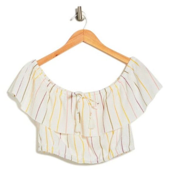 BCBGENERATION Stripe Off-the-shoulder Crop Top In Ivory MultI - Picture 3 of 5